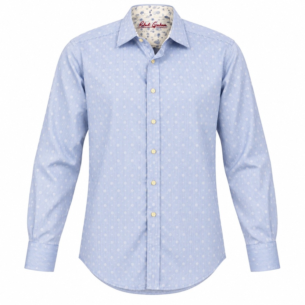 Robert Graham Button Front Flip Cuff Shirt Size L Blue Preppy Cotton Polished
